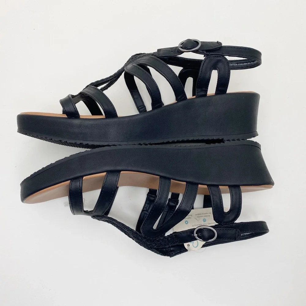 Baretraps Wilma Braided‎ Strappy Platform Wedge Sandals Women 11M Black New